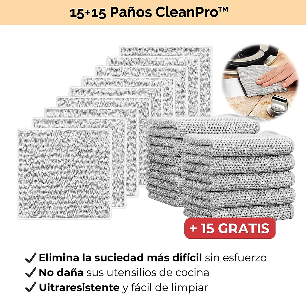 Paños de limpieza CleanPro – Pack de 15 + 15 GRATIS